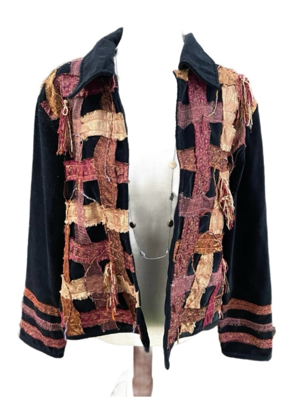 Yak Magik ~ Medium ~ Vtg ~ Black/Gold • Velvet ~ Silk Ribbons/ Fringe ~ Jacket - Picture 2 of 14